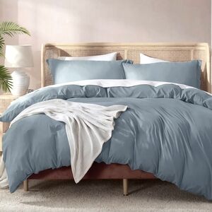 Double Brushed Microfiber Duvet Cover Set Blue Queen Size
